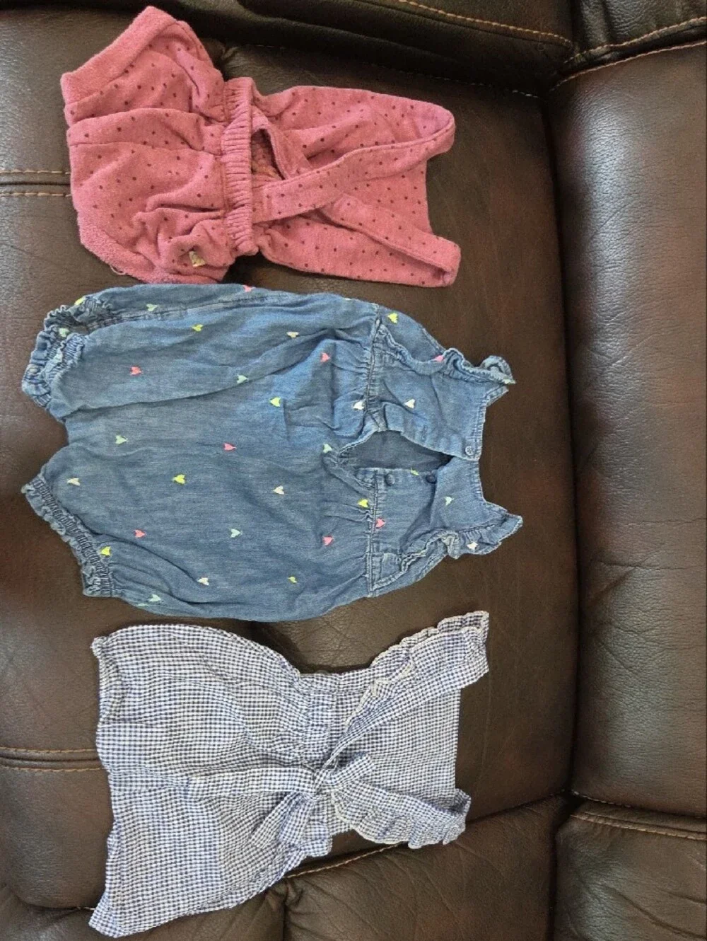 Girls 3-Pack Summer Romper Set - Pink, Denim Blue & Navy Gingham 18-24mts